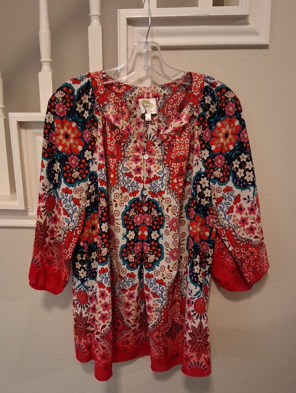 Fig and Flower Floral Tunic in Red, Black, Teal and Pink